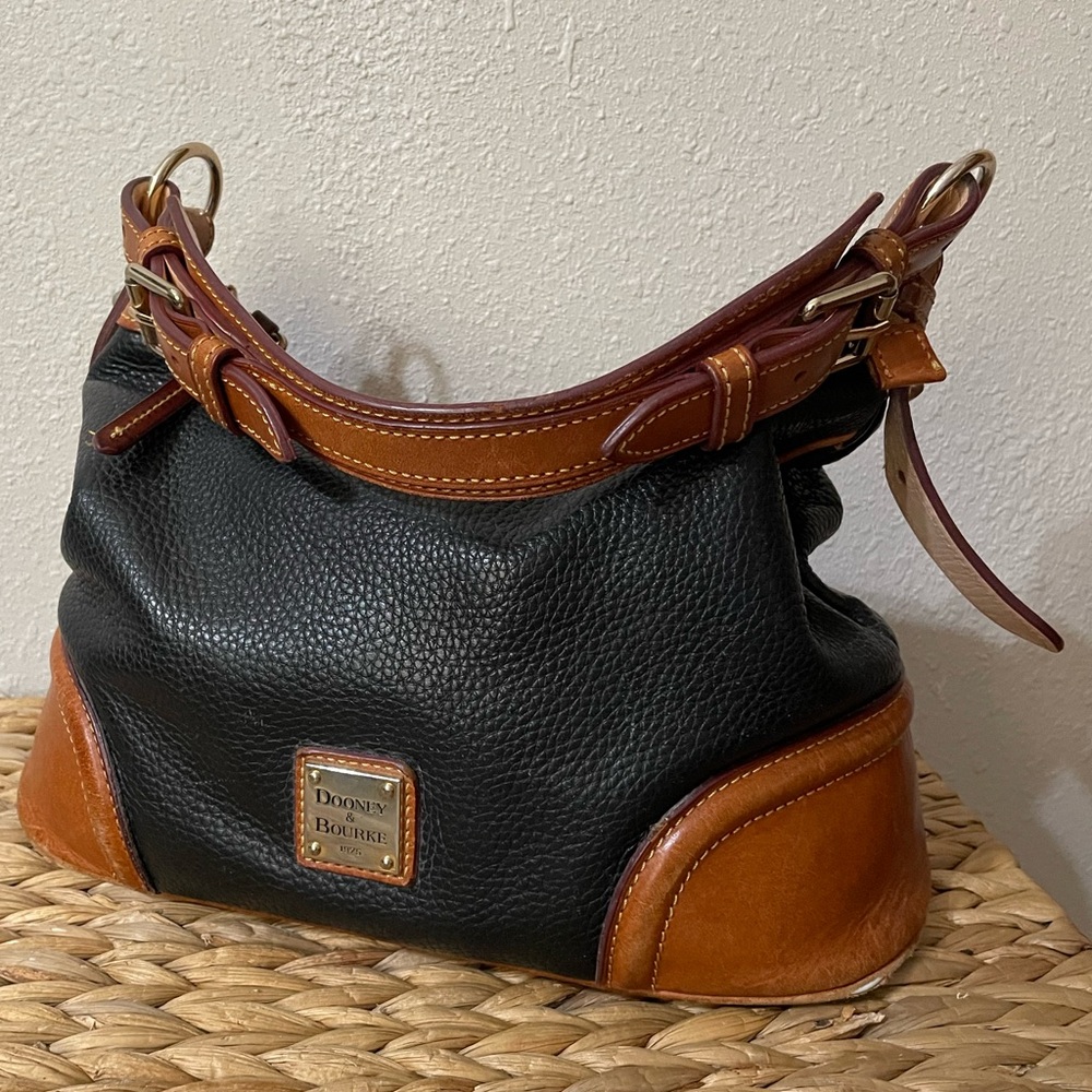 Dooney & Bourke Black and Brown Pebbled Leather Hobo Bag